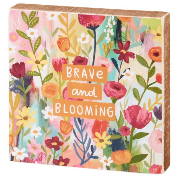 Primitives by Kathy “Brave And Blooming” Block Sign - Picture 1 of 2